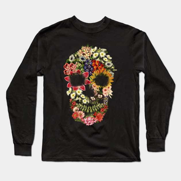 Floral Skull Vintage Black Long Sleeve T-Shirt by Tobe_Fonseca